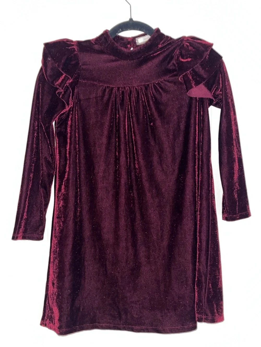 Vintage Girls' Burgundy Velvet Long Sleeve Dress